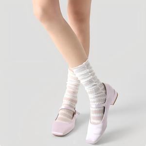 Chaussettes mi-mollet en dentelle transparente pour femmes, à volants, respirantes, légères, pour le quotidien et l'été, style décontracté et tendance - Product Image 2