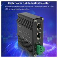 Injecteur PoE++ Industriel Durci Hereta, Entrée 12-48VDC, Montage Mural sur Rail DIN, Connectant les Appareils PoE IEEE 802.3 Bt (95W)