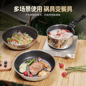 Juego de Wok de Acero Inoxidable 304 con Mango Desmontable, Utensilios de Cocina Antiadherentes para Camping, Juego de Cocina Portátil de 6 Piezas para Exteriores - Product Image 5
