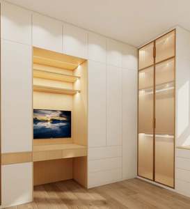 Modern Simple Design Cream Style Flat-Door Combination <b>Wardrobe</b> <b>Storage</b> Cabinet Skin-Feeling Door-to-<b>Top</b> for Bedroom Furniture - Product Image 2
