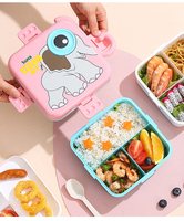 Boîte à lunch bento en plastique réutilisable pour enfants W13 Animal, 3 compartiments, éléphant, boîte à lunch en PP pour enfants