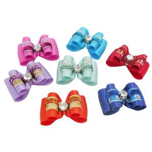Hot Selling Floral Bow Tie Dog Headdress Pet <b>Clothing</b> <b>Rubber</b> Band in Stock - Product Image 5