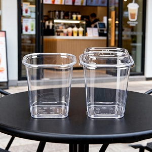 Bicchieri di <span class=keywords><strong>Plastica</strong></span> Quadrati Monouso in PET Trasparente da 93mm 12/14/16/20/24oz con Coperchi, Personalizzabili con Logo, per Negozi di Bubble Tea, Caffè e Succhi - Product Image 6