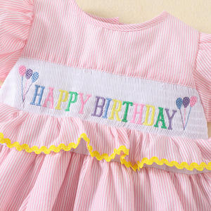 여아 공주 드레스, 여름 스트라이프 핑크 케이크 드레스, 새로운 프랑스식 스모크 소녀 생일 드레스 - Product Image 4