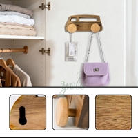 Crochet de serviette de vêtements pour enfants mignon dessin animé forme de voiture adhésif en bois mur fixe cintres non perforés fort décoratif