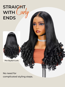 Perruques de cheveux humains vierges à 100 %, lisses pré-coiffées, avec petite dentelle transparente 13x4 et pointes bouclées, pour femmes noires - Product Image 3