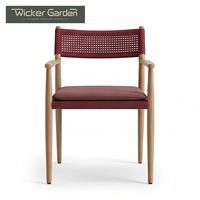 Table de salle à manger ronde en bois d'extérieur avec plateau à lattes, chaise de jardin tressée, mobilier de jardin moderne pour villa, hôtel, restaurant