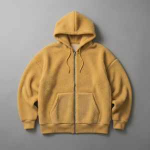 Sweat-shirt à capuche zippé doublé en sherpa pour homme, polaire, coupe oversize, vintage, uni, chaud, veste d'hiver, logo personnalisé - Product Image 1