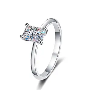 Hoyon S925 Sterling Silver Anéis Design Clássico 1ct Radiante/Esmeralda Corte Moissanite Anel De Diamante Redimensionável/ajustável