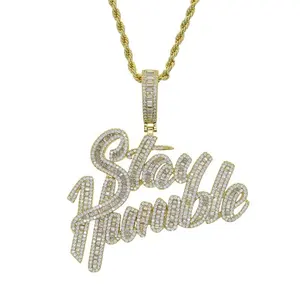 New Style Real Gold Hip Hop Brass With Bling Zircon Stay Humble Letter Pendant Necklace Men's Jewelry