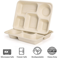 Assiette jetable personnalisée en bagasse de canne à sucre biodégradable, conteneur alimentaire jetable à 3 compartiments