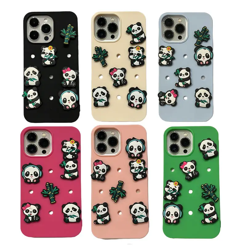 Capa de silicone para celular 14 13 11 XR 15 promax, desenho criativo de silicone Panda de bambu, mais vendido