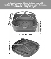 Revêtements en silicone pour friteuse à air avec poignées, carrés, réutilisables, pour panier de friteuse à air, insert de plaque de cuisson, accessoires de cuisson pour friteuse à air