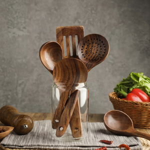Ensemble d'ustensiles de cuisine en bois, 4 pièces, lavage à la main uniquement, outils de cuisson adaptés aux aliments, matériau en bois naturel - Product Image 1