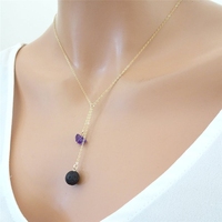 Collier diffuseur de parfum en améthyste brute de lave délicate, pierre de naissance, pendentif aromathérapie, bijoux pour femmes, cadeaux
