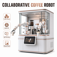 Robot Kopi Kolaboratif Lengan Ganda 90 Sedang Sedang Diproses Per Cangkir 200 Cangkir Per Hari Sistem Barista Lengan Ganda Cerdas untuk Stasiun Kereta Api