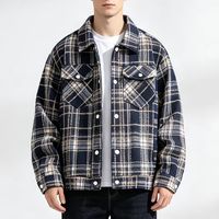Blouson Bomber en Flanelle à Carreaux en Mélange de Laine pour Homme, Coupe Ample, Chaud et Coupe-Vent pour l'Hiver, Logo sur le Devant, Style Rétro Décontracté