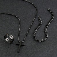 Ensembles de Bijoux et Bijouterie Fantaisie pour Homme, Bracelet Chaîne, Bagues et Collier en Acier Inoxydable, Or, Argent, Noir (OEM)