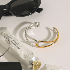 Stainless Steel <b>Cuff</b> <b>Bracelet</b> 18K Gold <b>Silver</b> Accents Minimalist Intertwined Knot Design Unisex Jewelry - Product Image 2