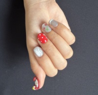 Faux ongles à presser My Melody Cherry Bow Rouge Argent, faits main, peints à la main, effet 3D, réutilisables, application facile