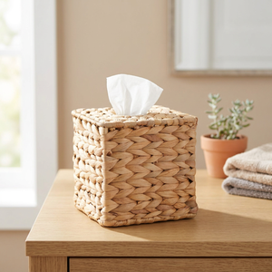 Cubierta de caja de pañuelos tejida a mano estilo bohemio, soporte para pañuelos faciales de jacinto de agua natural - Product Image 4