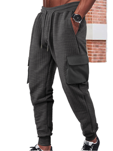 Cross-border Men's Spring and Autumn Sports Mid Waist Worsted Thickened Multi-pocket Small square Check Casual <b>Work</b> <b>Pants</b> - Product Image 3
