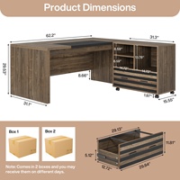 Bureau de direction en forme de L moderne et classique en panneau de bois MDF de 66,2 pouces avec bureau d'ordinateur convertible et armoire à dossiers mobile pour le bureau