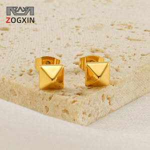 ZOGXIN Pyramid Stud Earrings 18k Gold Geometric Design For Women Fashion Jewelry - Product Image 1