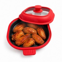 Plat à griller en silicone pour micro-ondes avec couvercle en verre trempé pour steak, bacon et légumes