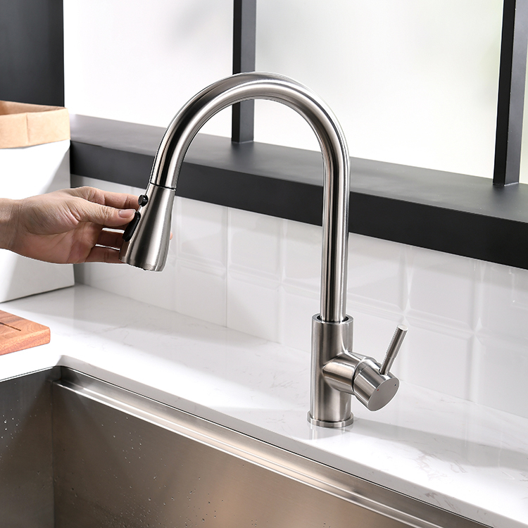 FAPULLY Stainless steel brushed brass mixer taps sink pull out kitchen faucet