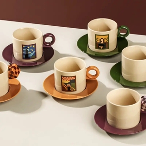 Nouveau Design Morandi tasse à café mondialement célèbre Pixel peinture Art rétro créatif en céramique tasse à café et soucoupe ensemble - Product Image 1