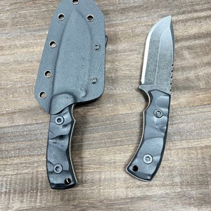 Coltello da Sopravvivenza Stonewash Blade, Coltello Classico a Lama Fissa D2, Coltello da Campeggio Affilato con Impugnatura G10 e Manico in Ottone Lavorato CNC - Product Image 2