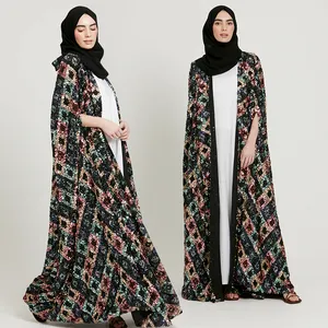 新设计穆斯林开放和服abaya迪拜批发奢华亮片cape abaya伊斯兰服装