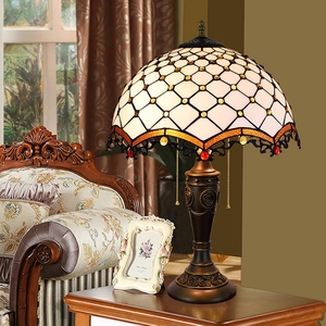 Protifcra 16 "Châu Âu thanh khách sạn trang trí văn phòng Bảng Đèn Tiffany kính màu bàn đèn Jewel gỗ gụ Đồng bảng đèn - Product Image 1