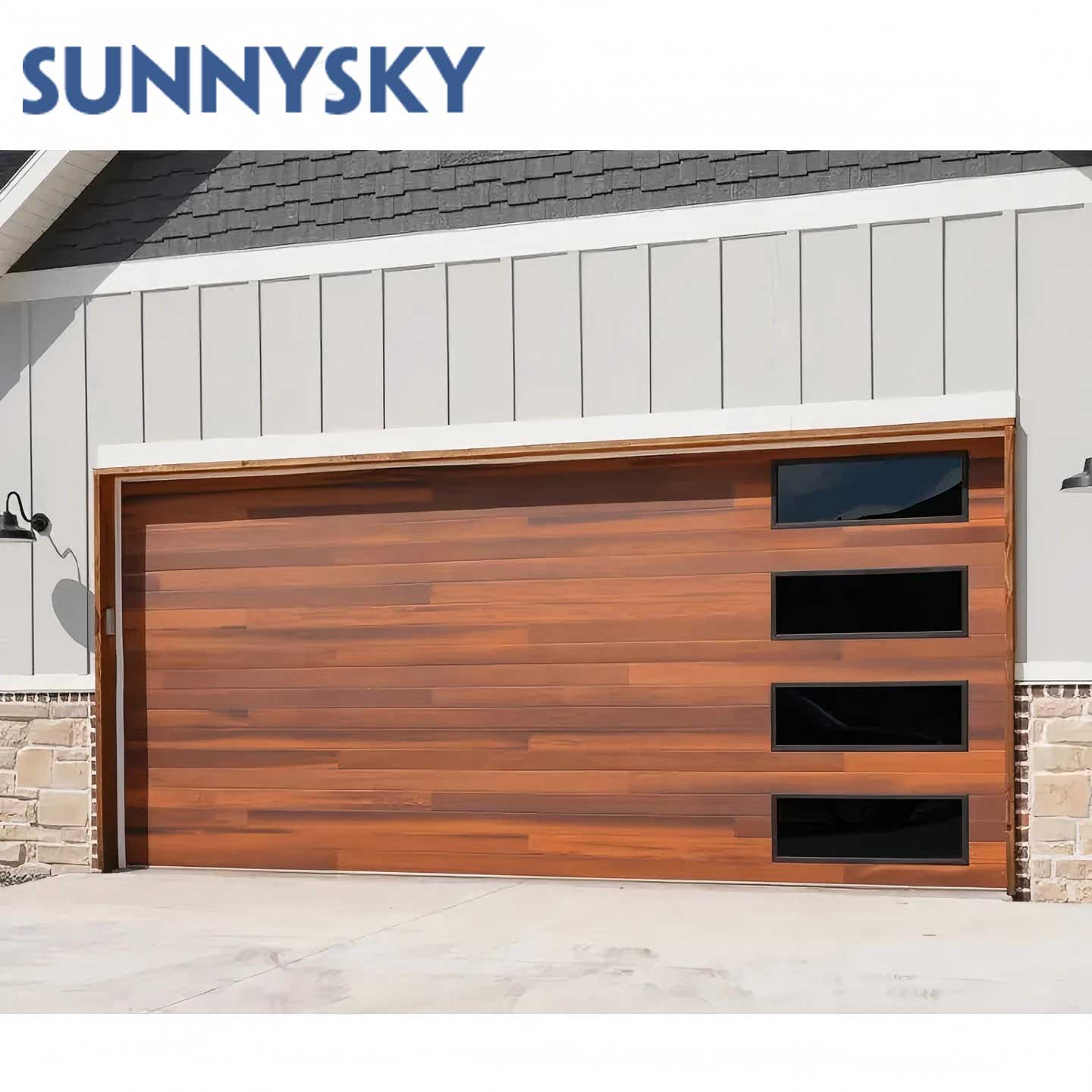 Sunnysky дизайн двери гаража оптом 16x7 Высокоэффективная секционная дверь гаража стеклянный алюминиевый сплав ветрозащитный законченный современный