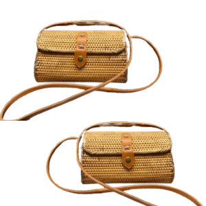 Bolso estilo billetera de ratán a la moda, correa de cuero genuino, artesanía tradicional indonesia, artesanías de mimbre, perfecto para el verano - Product Image 1