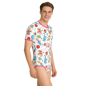 Mono de Algodón (95%) y Spandex (5%) con Estampado de Cohete para Adultos, Pijama Enterizo <span class=keywords><strong>ABDL</strong></span> con <span class=keywords><strong>Manga</strong></span> Corta y Broches en la Entrepierna para Mujer - Product Image 1