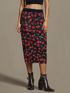 <span class=keywords><strong>Jupe</strong></span> crayon mi-longue taille haute pour femme, imprimé cerises, coupe ajustée, antibactérienne, décontractée, pour l'été et le quotidien - Product Image 5