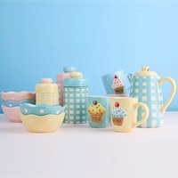 Trianglelyi — vaisselle en céramique gâteau peint à la main, jolis plats en céramique, tasse d'assiettes de fête d'anniversaire, plats mignons de dessin animé