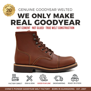 Bottes Goodyear Welt à bout renforcé pour hommes, en cuir véritable marron foncé, à lacets, style vintage Iron <span class=keywords><strong>Ranger</strong></span>, fabrication OEM - Product Image 1