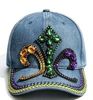 Casquette de baseball unisexe réglable à 6 panneaux en coton 100% ornée de strass brillants faits main pour le carnaval