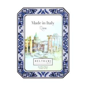 Beltrami Photo <b>Frame</b> 4x6 Silver Plated Octagonal Blue Decorative <b>Metal</b> <b>Frame</b> Made in Italy - Product Image 1