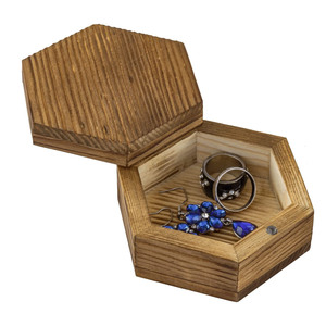 Wooden Hexagon Jewelry Box 8x8x8cm Natural Wood Color <b>Ring</b> <b>Storage</b> Box For Wedding Jewelry Packaging - Product Image 1