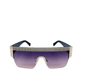 2024 Hot-Selling Luxury Oversized Frameless Design One-Piece Rhinestone Hip Hop Punk Sunglasses for Men and Women