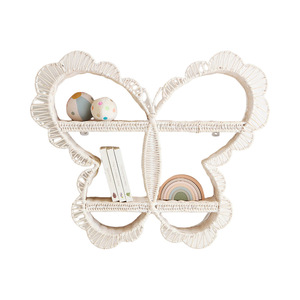 Butterfly Shaped <b>Wall</b> Shelf White Rattan 2 Tier <b>Hanging</b> <b>Storage</b> Display For Kids Room Decor - Product Image 5