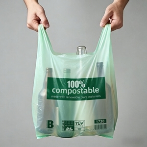 XCBIO Customized PLA Vest Handle T-shirt Plastic Bag Compostable Grocery Shopping Bag Screen Printing for Supermarket Exhibition