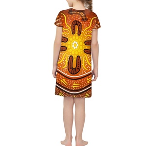 Robe d'été pour filles en art aborigène australien POD Robes à manches courtes personnalisées pour enfants Vente en gros OEM Midi pour enfants - Product Image 2