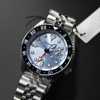 Montre de plongée mécanique automatique pour homme, cadran bleu glacé, lunette rotative, fenêtre de date, bracelet en acier inoxydable Jubilee, montre de sport