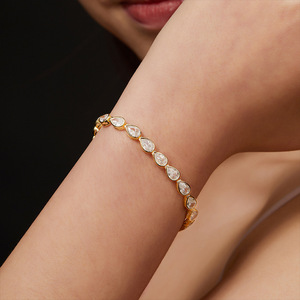 Women's Yellow Gold Plated Moissanite Tennis Bracelet Pear Cut Prong Setting Classic Style Everyday Wear - Product Image 6