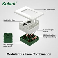 Placa de pared de montaje oculto de doble módulo Kolani 120, enchufe universal de 3 orificios + perilla de control de velocidad del ventilador, panel de PC blanco brillante